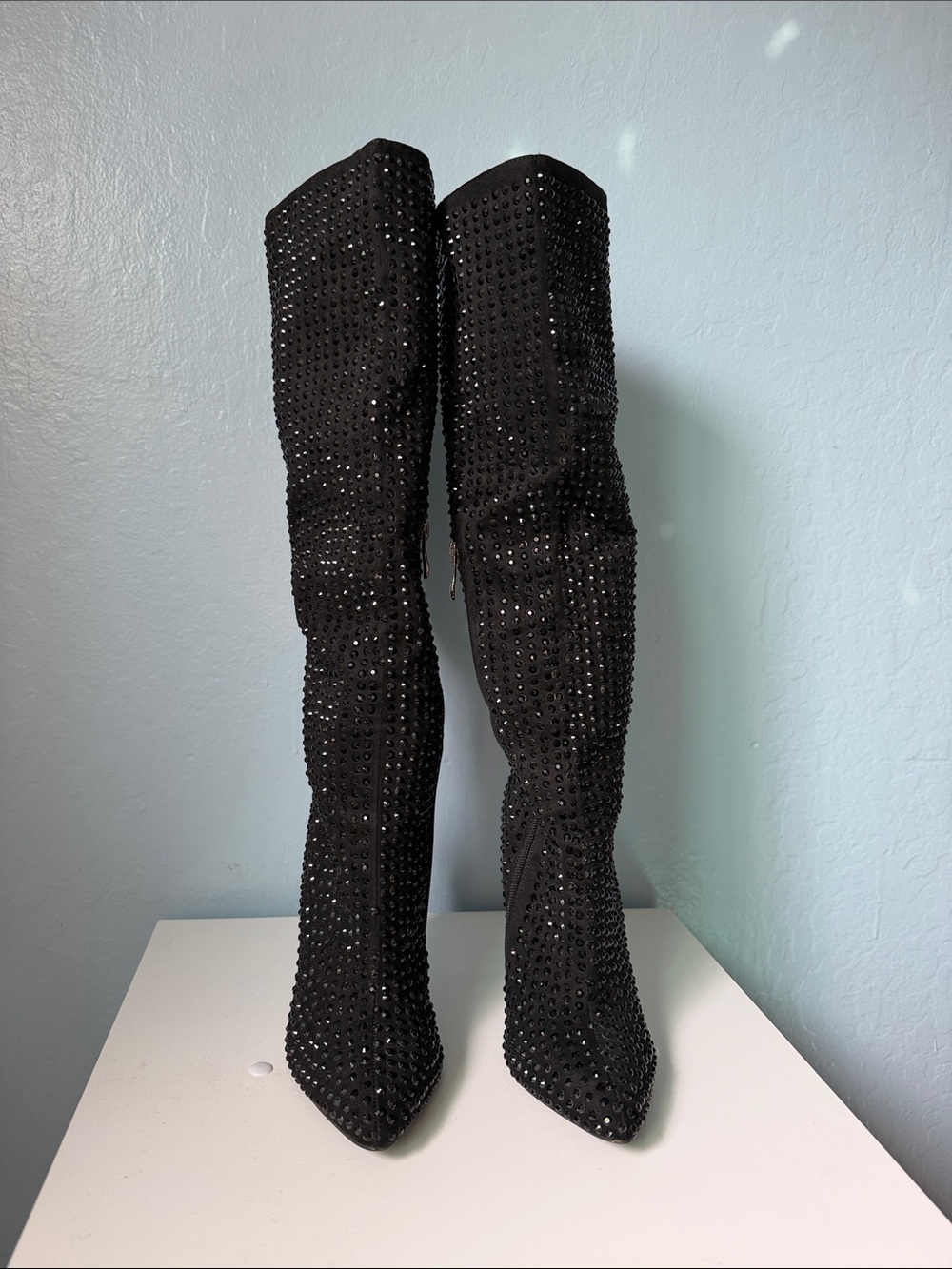 Lauren Lorraine Black Over-the-Knee Studded Boots